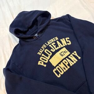 Ralph Lauren Polo Jeans Co Navy Blue Graphic Hoodie Mens Large 67RL Pullover